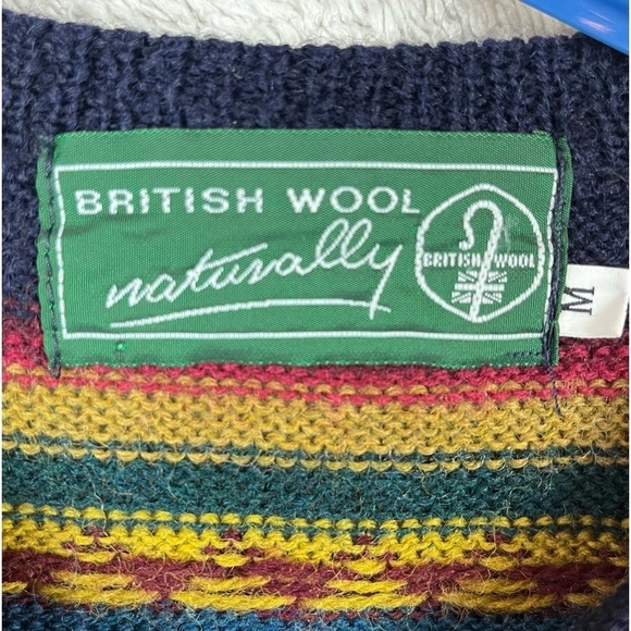 Vintage BRITISH WOOL NATURALLY Striped Button Up Cardigan Fair Isle Large Yellow - Picture 7 of 14